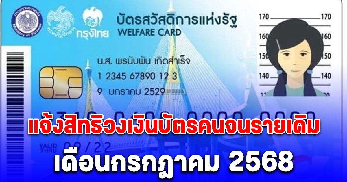 แจ้งสิทธิวงเงินบัตรคนจนรายเดิม เดือนกรกฎาคม 2568