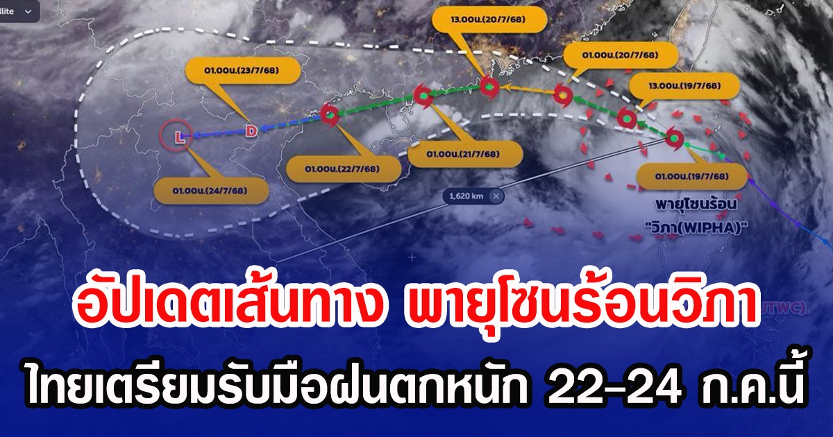 อัปเดตเส้นทาง พายุโซนร้อนวิภา ไทยเตรียมรับมือฝนตกหนัก 22-24 ก.ค.นี้