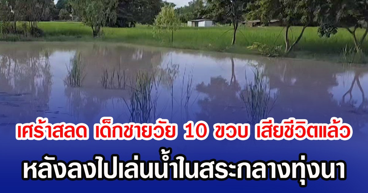 เศร้าสลด เด็กชายวัย 10 ขวบ เสียชีวิตแล้ว หลังลงไปเล่นนํ้าในสระกลางทุ่งนา