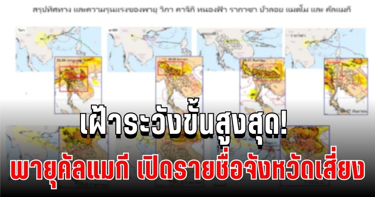 เฝ้าระวังขั้นสูงสุด! คัลแมกี พายุไต้ฝุ่นรุนแรงจ่อเข้าไทย เปิดรายชื่อจังหวัดเสี่ยง