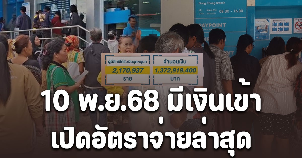 10 พ.ย.68 มีเงินเข้า เปิดอัตราจ่ายล่าสุด