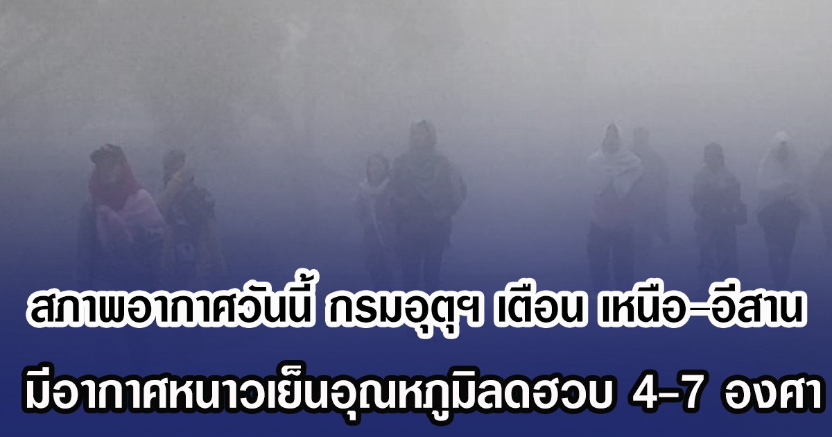 สภาพอากาศวันนี้ กรมอุตุฯ เตือน เหนือ–อีสานเตรียมรับมือ อากาศหนาวเย็นอุณหภูมิลดฮวบ 4-7 องศา