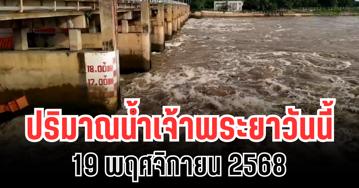 ปริมาณน้ำเจ้าพระยาวันนี้ 19 พฤศจิกายน 2568