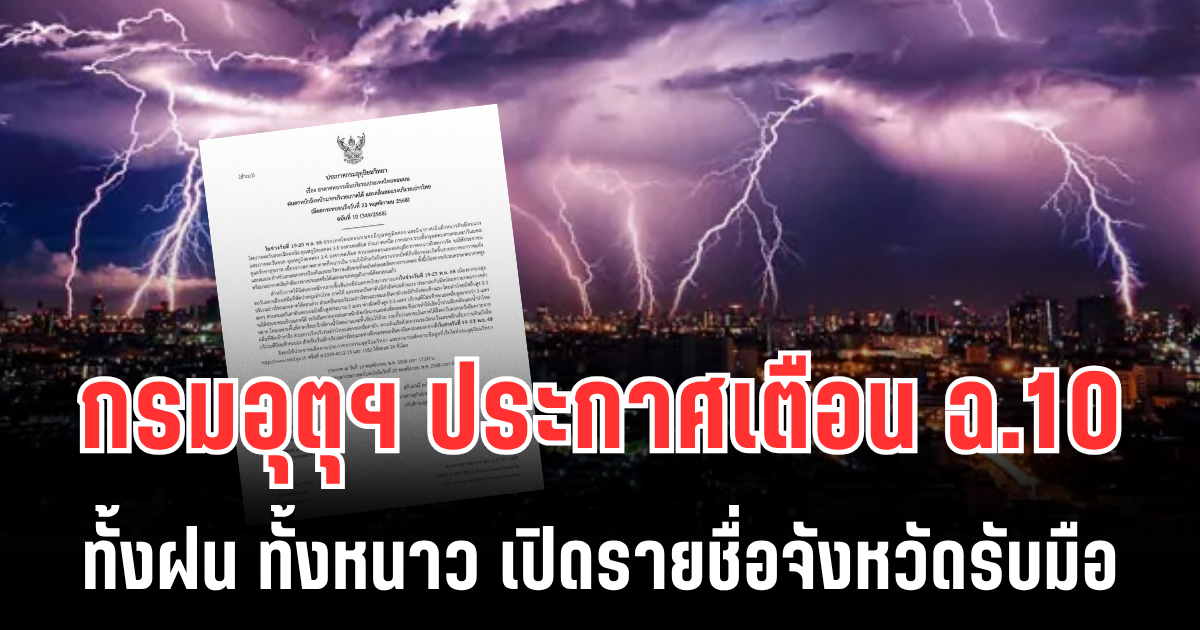 ลมกระโชกเเรง! กรมอุตุฯ เตือนฉบับที่ 10 ทั้งฝน ทั้งหนาว เปิดรายชื่อจังหวัดรับมือ