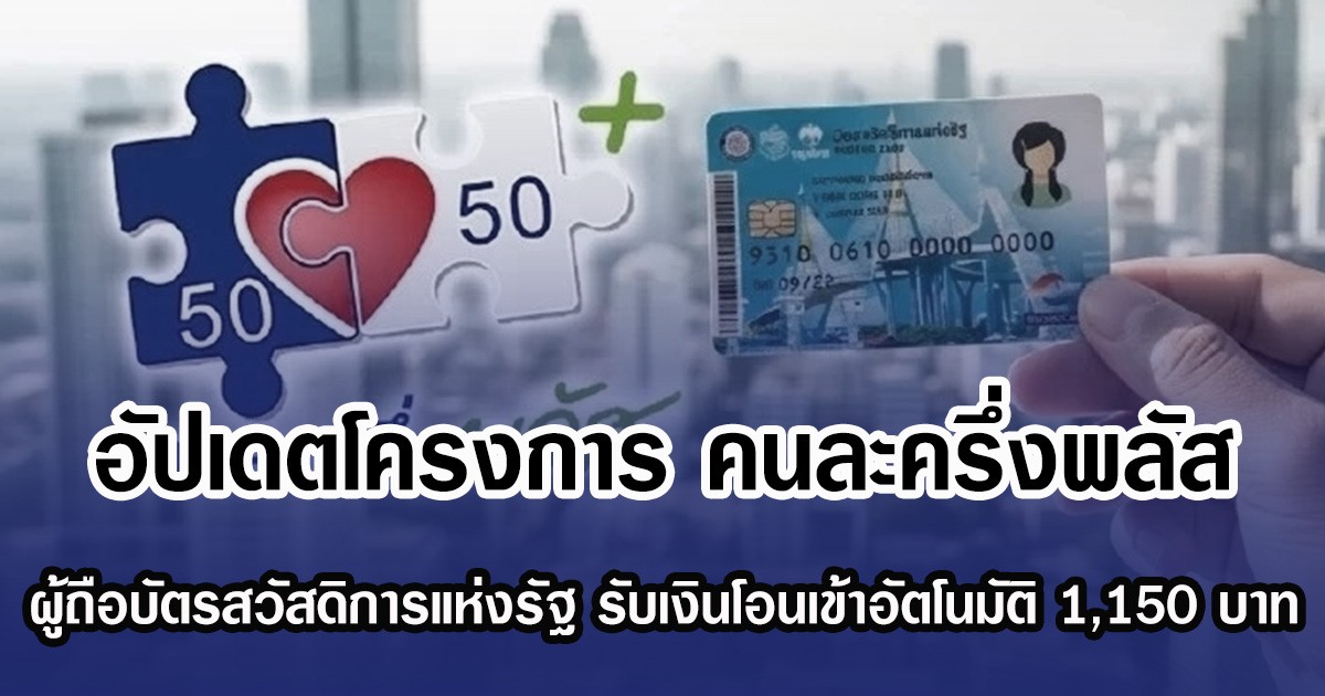 อัปเดตโครงการ คนละครึ่งพลัส ผู้ถือบัตรสวัสดิการแห่งรัฐ รับเงินโอนเข้าอัตโนมัติ 1,150 บาท