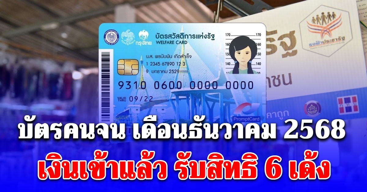 บัตรคนจน เดือนธันวาคม 2568 เงินเข้าแล้ว มีเงินพิเศษ ได้ทุกคน รับสิทธิ 6 เด้ง