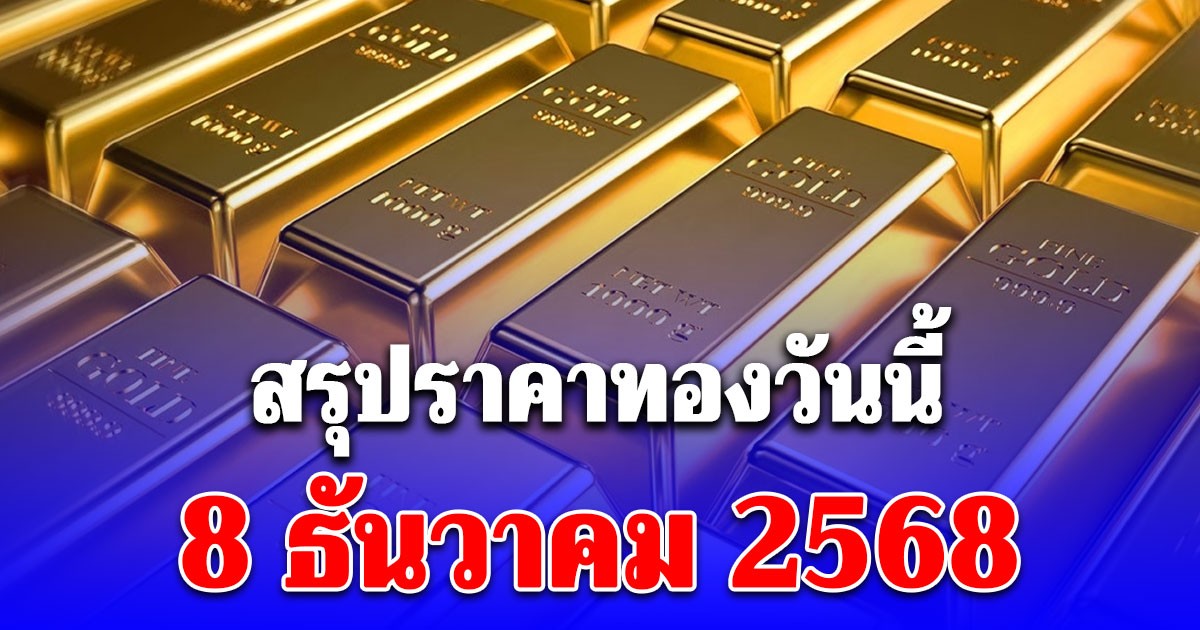 สรุปราคาทองวันนี้ 8 ธันวาคม 2568 ประกาศครั้งสุดท้าย