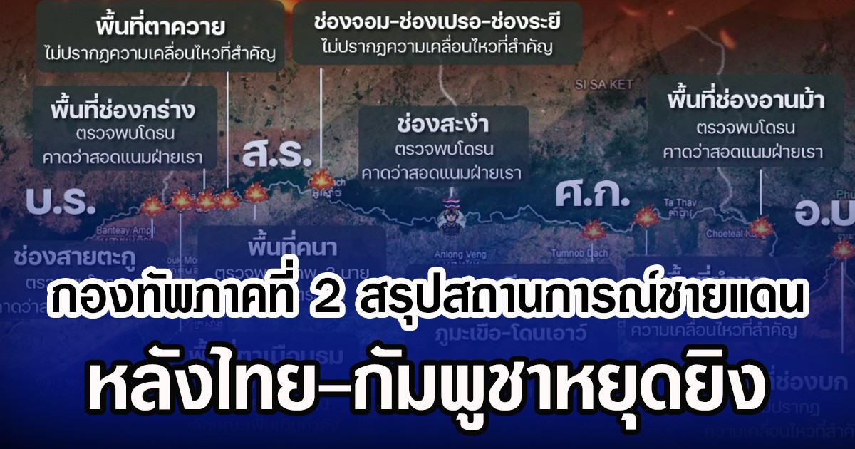 กองทัพภาคที่ 2 สรุปภาพรวมสถานการณ์ชายแดน หลังไทย-กัมพูชาหยุดยิง