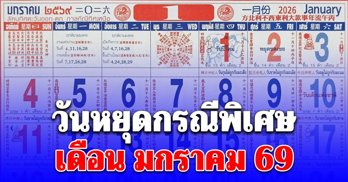 ส่องวันหยุดกรณีพิเศษ เดือน มกราคม 69