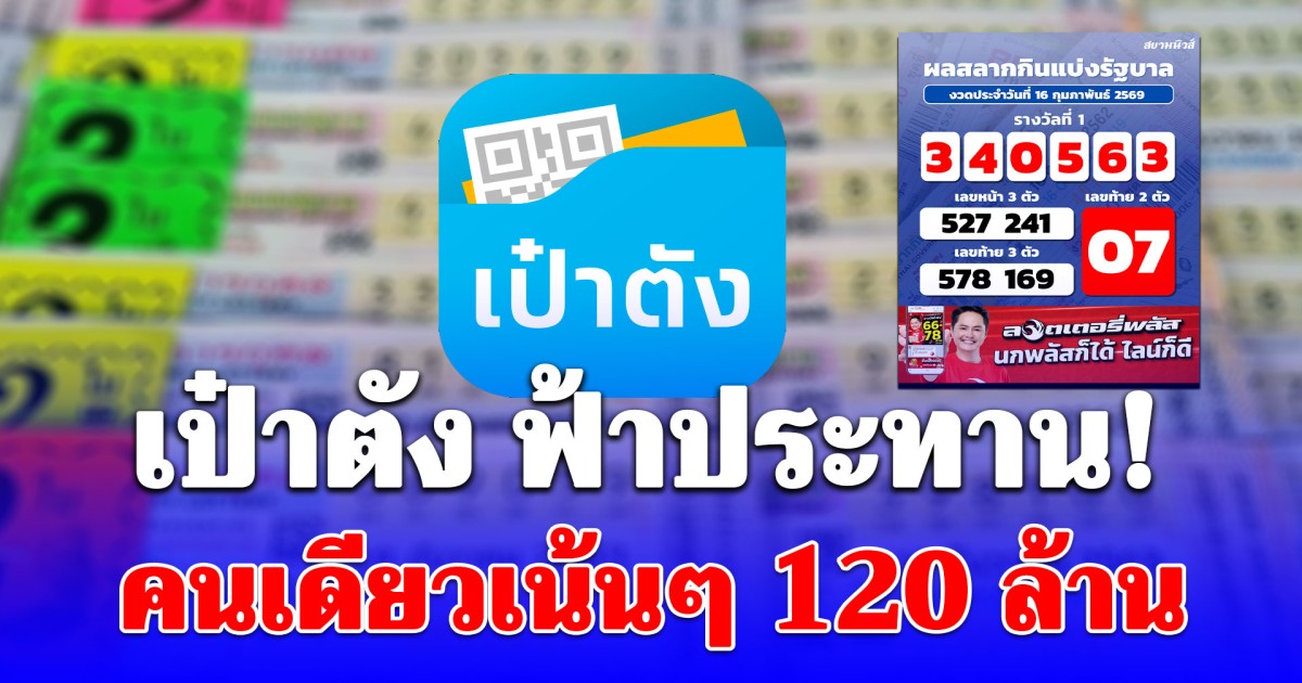 เป๋าตัง ฟ้าประทาน! รางวัลที่ 1 คนเดียว 20 ใบ รับจุกๆ 120 ล้าน