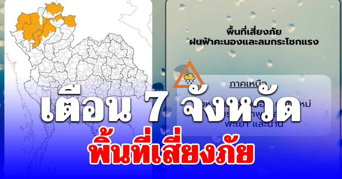 เตือน! แม่ฮ่องสอน เชียงใหม่ เชียงราย ลำพูน ลำปาง พะเยา น่าน พิ้นที่เสี่ยงภัย