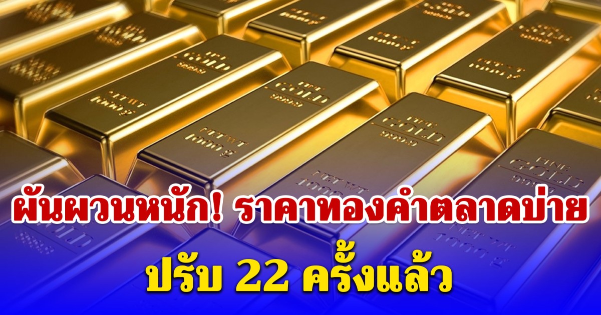 ผันผวนหนัก! ราคาทองคำตลาดบ่ายวันนี้ ปรับ 22 ครั้งแล้ว